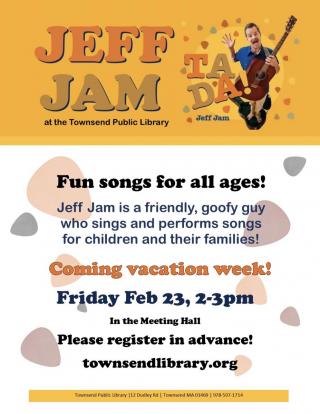 Jeff Jam is a friendly, goofy guy who sings and performs songs for children of all ages.